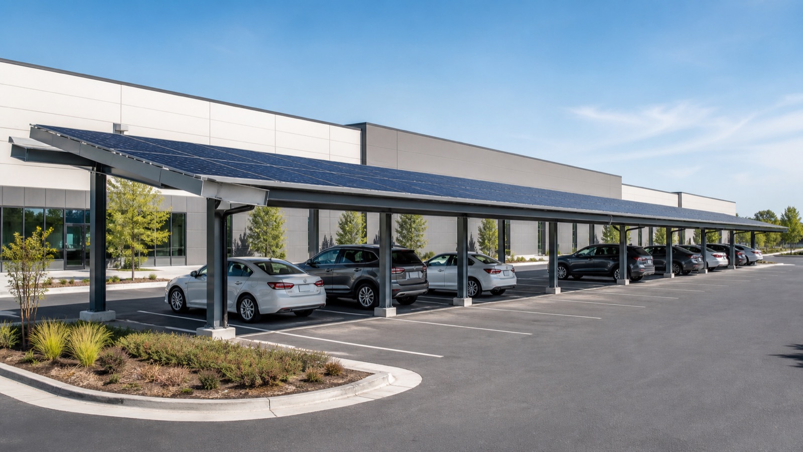 Commercial parking canopy with an integrated photovoltaic system — application concept